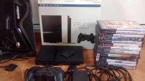 PS2 PlayStation 2+Guitarra+Joystick+Caja+Cables+Memory