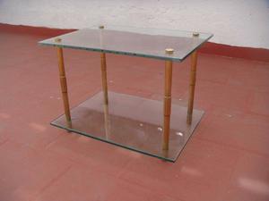 mesa ratona antigua vidrio y bronce-excelente estado