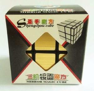 Cubo Rubik - 3x3 Shengshou Mirror Gold (dorado) Black + Base