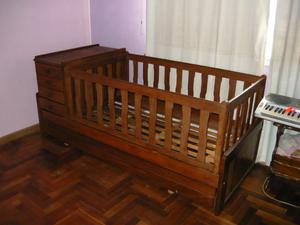 Cuna Funcional Algarrobo Con Cama Carrito