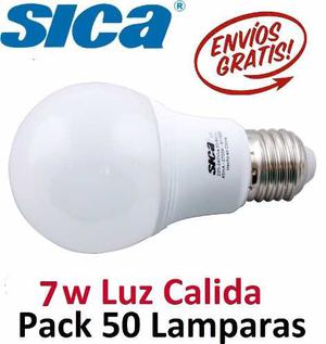 Lampara Foco Led 7w A60 Luz Calida Sica Pack X50 U.oferta