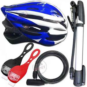 Combo Accesorios X5 Bicicleta Inflador + Casco + Linga + Luz