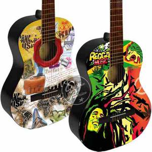 Guitarra Criolla Colores Diseño Dibujos + Funda + Pua +