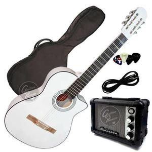 Guitarra Electroacustica C/corte C/nylon Blanca Ampli Funda