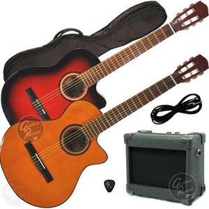 Guitarra Electroacustica Nylon Corte + Ampli + Funda + Cable