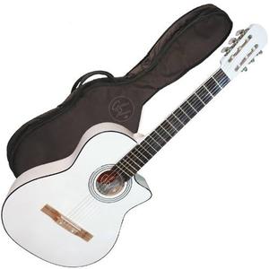 Guitarra Electrocriolla Con Corte Blanca Superior Funda Pua