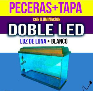 Pecera 100x40x30 + Tapa Con Doble Leds Blanco Y Luz De Luna