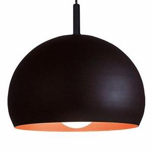 Lampara Colgante Chapa Negro Interior Naranja Concava