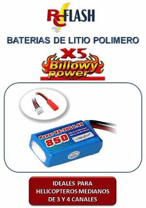 Batería De Litio Polímero Lipo 7.4v 850mah Billowy Power