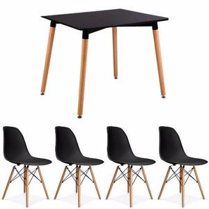 Combo Mesa Eames120x80 Y 4 Sillas Eames Patas De Madera Negr