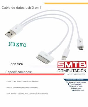 CABLE 3 EN 1 MICRO USB MINI USB IPHONE CABALLITO SMTB