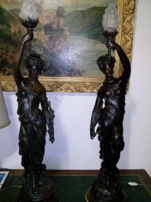 Lamparas petit bronce francesas, escultura firmada