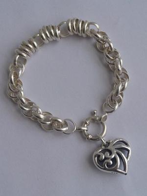 Pulsera Turbillon Con Dije Corazon Chico Calado Plata 925