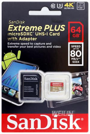 SanDisk 64GB Extreme PLUS Micro SD SDXC 80MB/s UHS-1 U3 4K