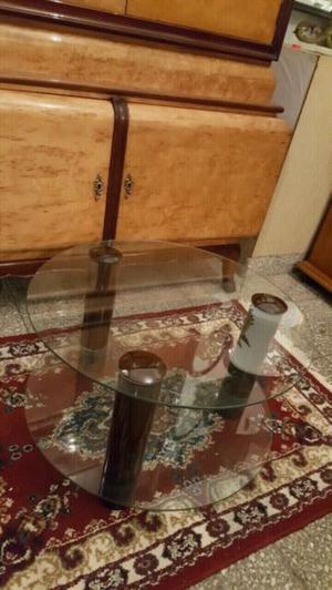Hermosa mesa rato a con doble vidrio redonda muy linda 60cm