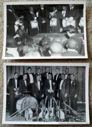 2 fotos louis armstrong con su banda y foto de velorio de