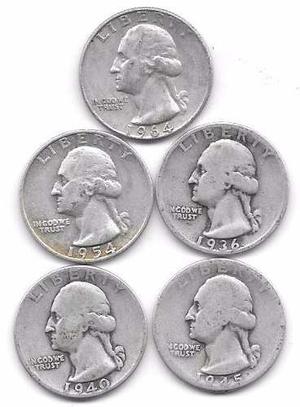 Lote 5 Monedas De Plata Estados Unidos