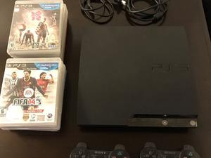 Play Station 3 usada 500gb, 2 joystick, 12 juegos y cables