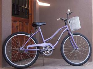 Bicicleta De Paseo Nena Rodado 24 Lila,con Canasto,oferta