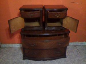 Juego De dormitorio antiguo, 2 Mesas de luz + comoda. Envios