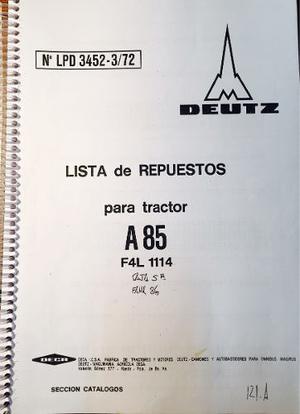 Manual De Repuestos Tractor Deutz A85 Y Fahr 86 Caja De 5ta