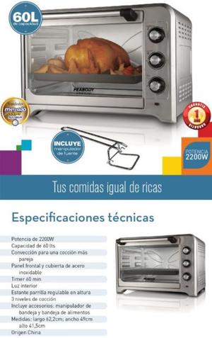 Horno Electrico Peabody. 60 litros. w. Conveccion. Acero