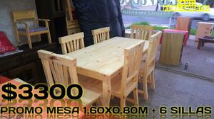 PROMO MESA 1.60M X 0.80M + 6 SILLAS