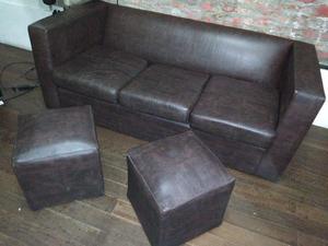 Sillon 3 cuerpos ecocuero + 2 cubos