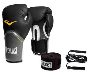 Combo Box Negro Everlast:guantes Elite 12 Oz +venda 108+soga