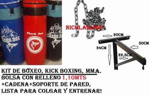 Kit Boxeo,bolsa De Lona 1,10mts Con Relleno+cadenas+soporte!