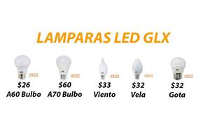 Lamparas LED GLX (Bulbo, Viento, Vela, Gota)