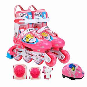 Rollers Niños Con Luces + Casco + Kit Protecciones- Art 737