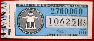 billetes de loteria noviembre de  alpi numero 