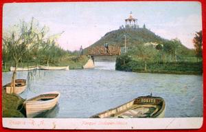 muy antigua postal rosario parque independencia lago y botes