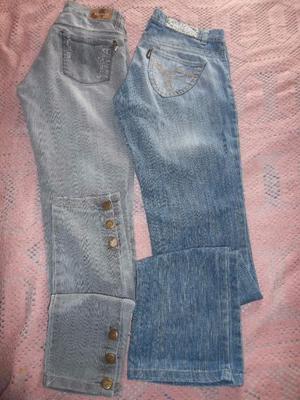 2 Jeans Talle 34: MARNIEL Chupín con Botones y NAHANA Azul