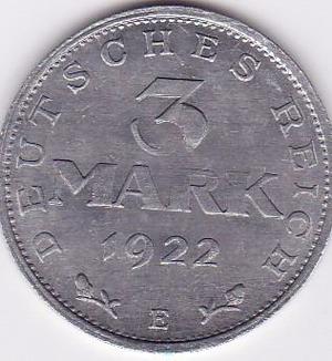 Moneda -alemania Reich -3 Mark -  -subasta -tesoros