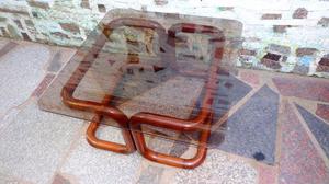 mesa ratona base de madera vidrio esfumado