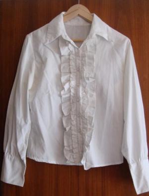 camisa blanca de algodon manga larga con jabot Sweet talle m
