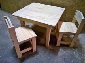 Juego Mesa Y 2 Sillas Infantil Madera Niña Niño Regalo