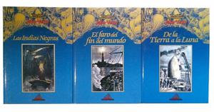 3 Libros de Julio Verne, encuadernados y con ilustraciones.