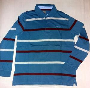 Remera Wrangler Manga Larga,azul Acero,rayas Bordo Y Gris,XL