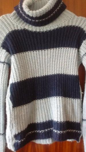 Sweater/Polera Unisex de lana azul y gris T.M/L