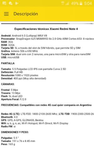 Xiaomi redmi note 4 32gb huellas 5.5"