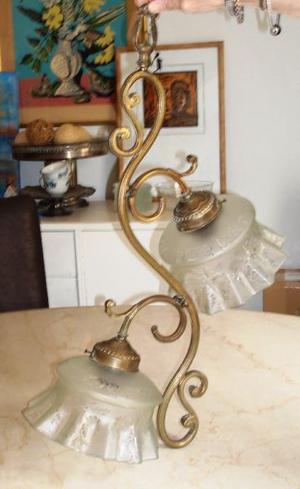 Araña de bronce de 2 lamparas