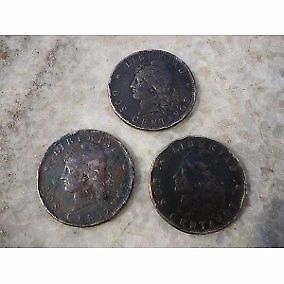 Lote de 3 monedas antiguas argentinas de Dos centavos de