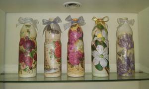frascos decorados con decupach
