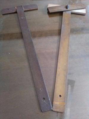 2 reglas T de madera antiguas para dibujo técnico - 60 cm