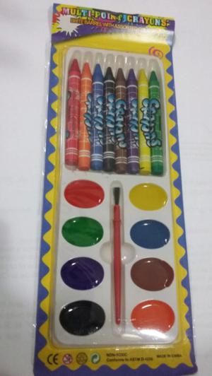 Pack de 8 crayones, 8 temperas y 1 pincel chico
