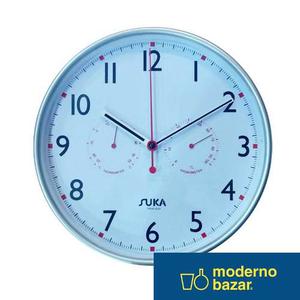 Reloj De Pared C/ Termometro Higrometro 30 Cm Moderno Bazar
