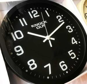 Reloj De Pared Knock Out Blanco Negro Moderno 30 Cm